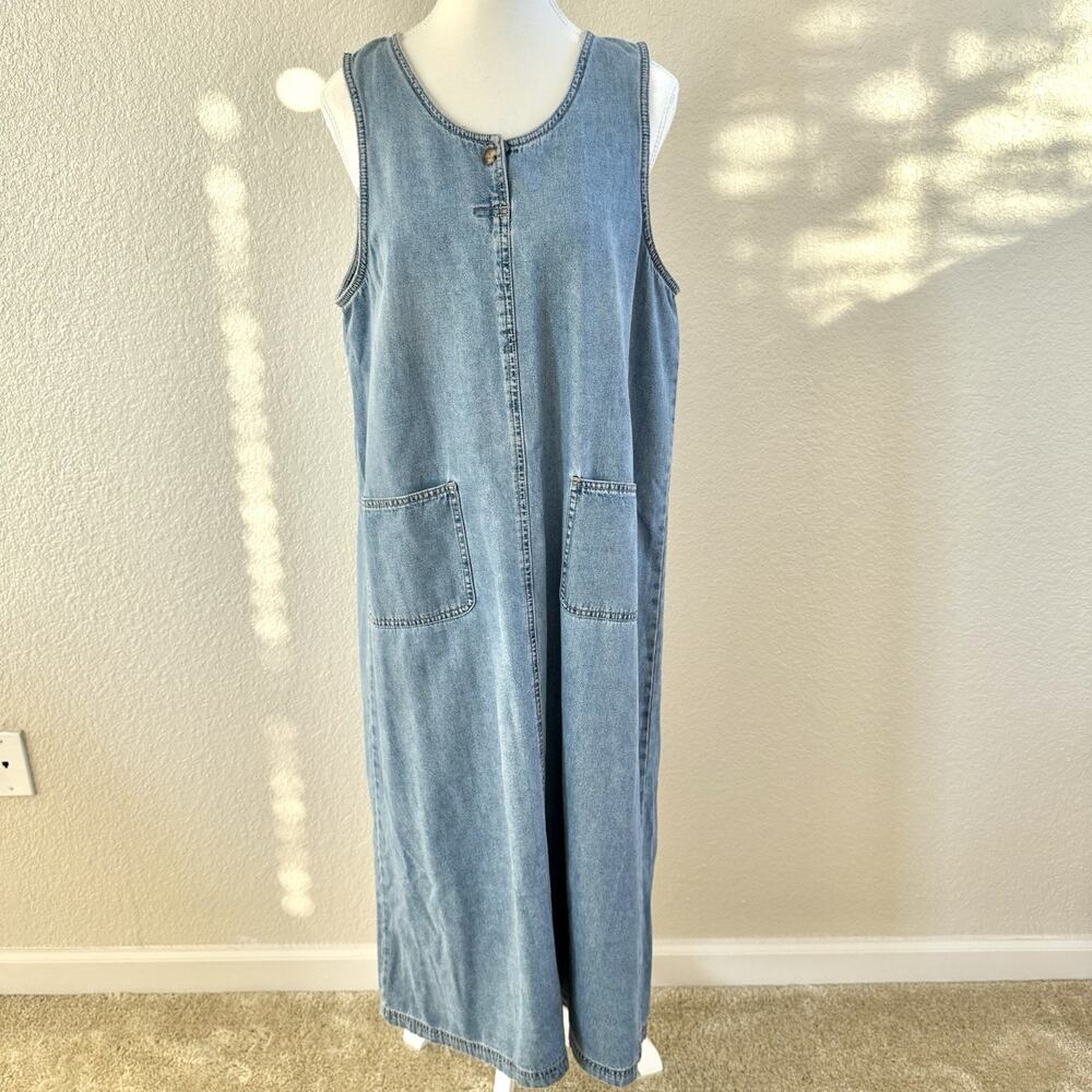 TY Wear Sz 14P Denim Jumper Sleeveless Dress Pockets Modest Church Home School